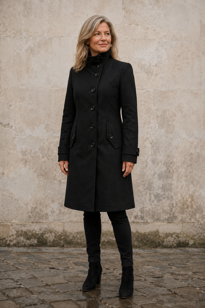 Odalie | Double-Breasted Funnel Coat - Khaki