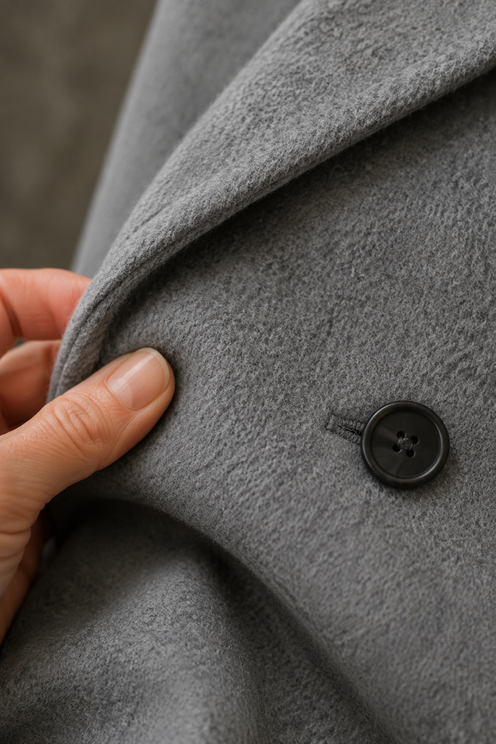 Odette | Double-Breasted Wool Overcoat - fabric close-up
