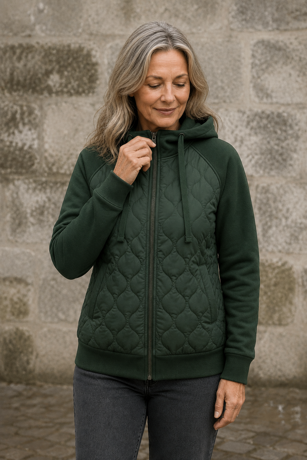 Ottilie | Diamond Quilted Hooded Jacket - Forest Green