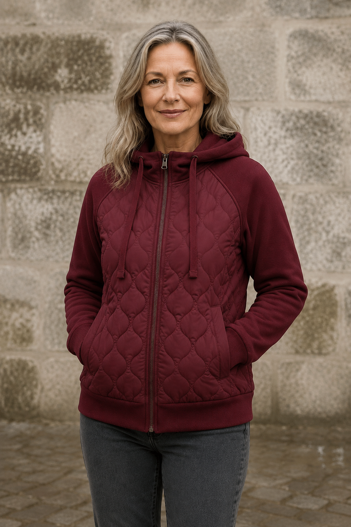 Ottilie | Diamond Quilted Hooded Jacket - Maroon Red