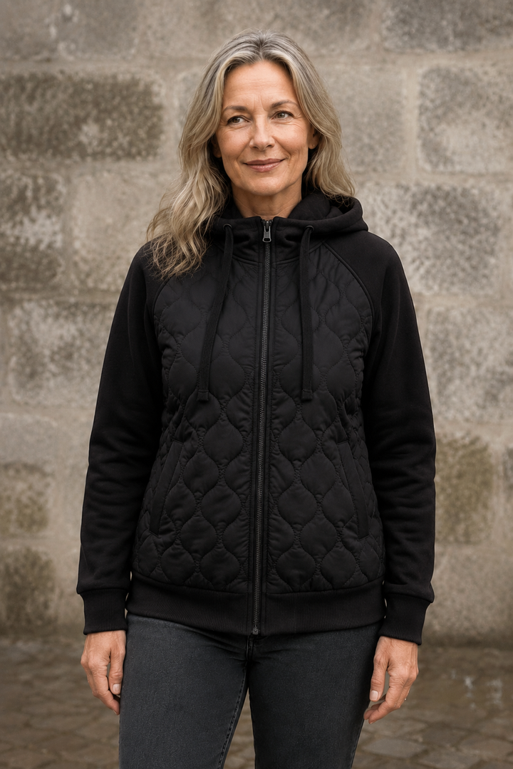 Ottilie | Diamond Quilted Hooded Jacket - Midnight Black