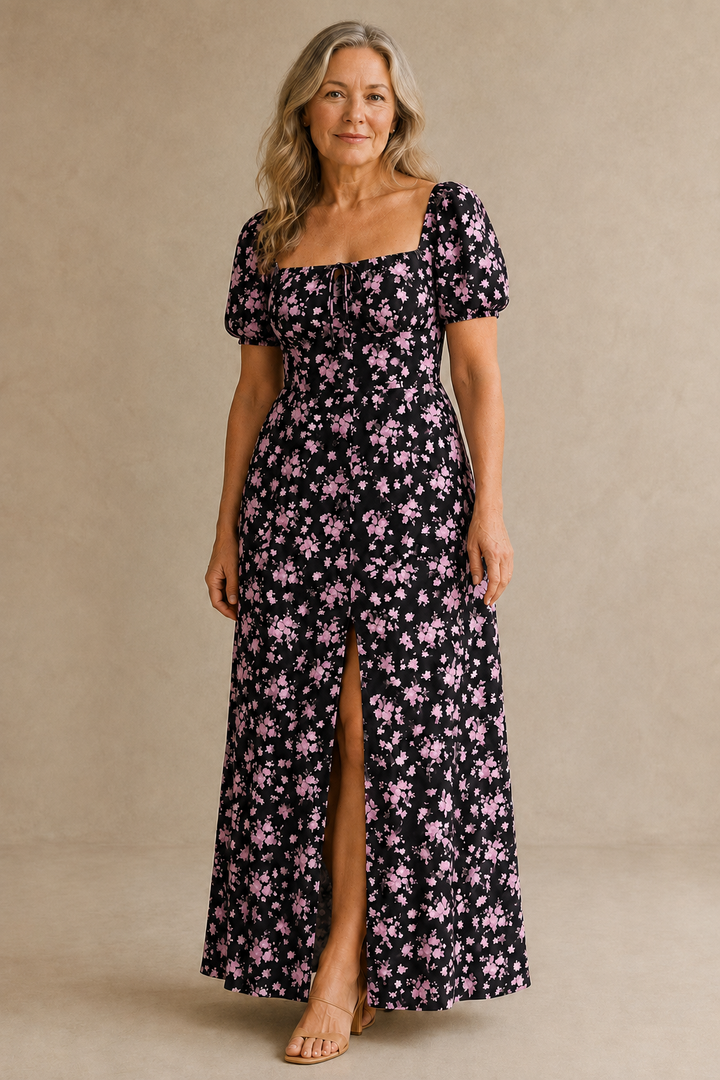 Painterly Floral Split Hem Dress - Pink Floral