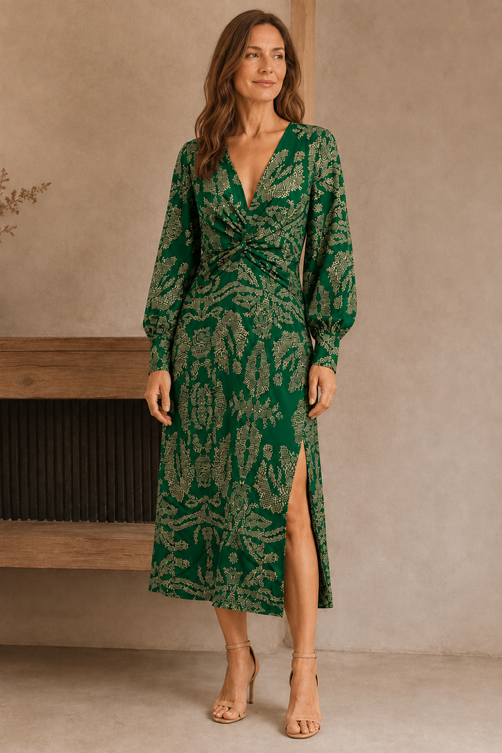 Paisley Print Wrap Maxi Dress - Green