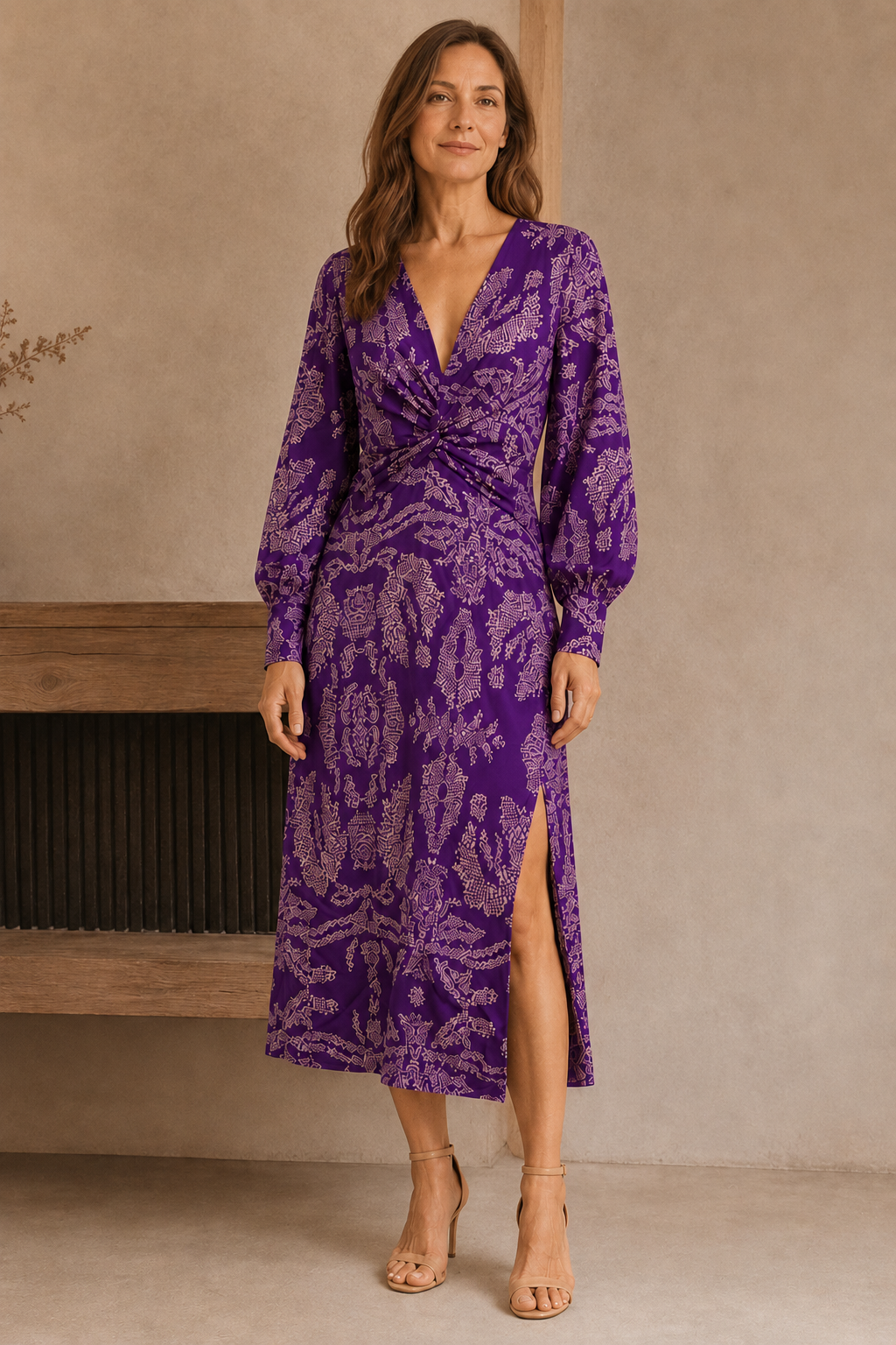 Paisley Print Wrap Maxi Dress - Purple