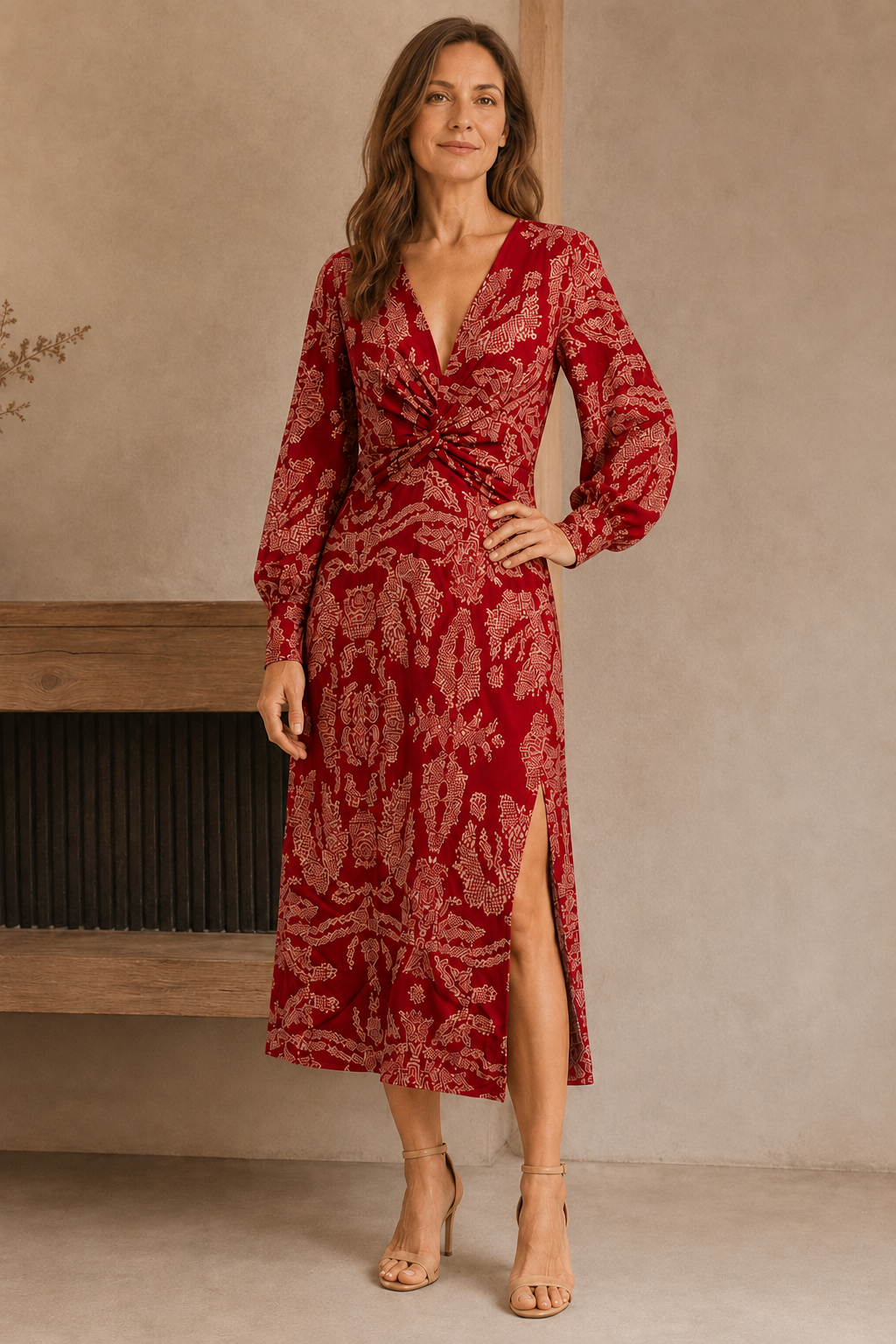 Paisley Print Wrap Maxi Dress - Red