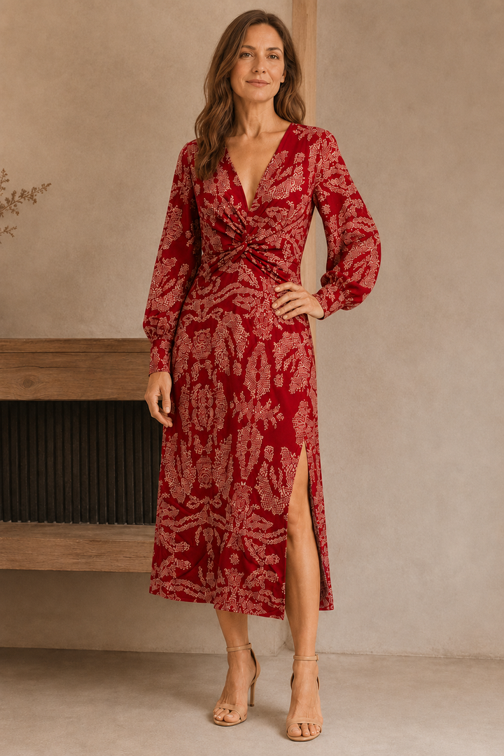 Paisley Print Wrap Maxi Dress - Red