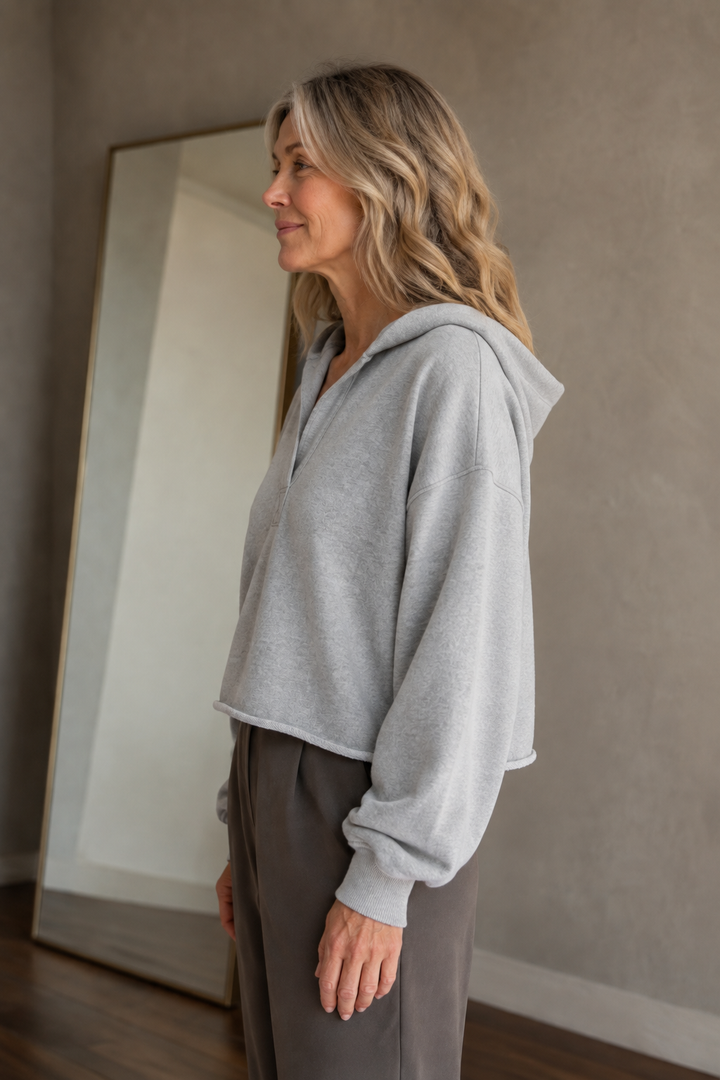 Philippa | 50% Cotton Cropped Hoodie - Light Grey