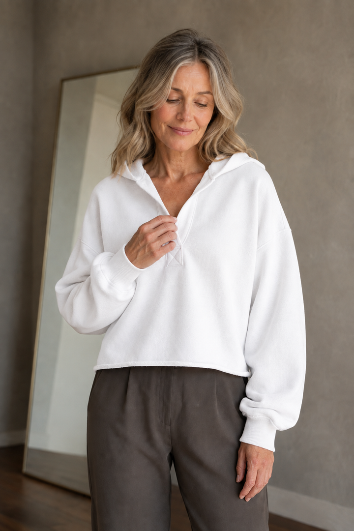 Philippa | 50% Cotton Cropped Hoodie - White