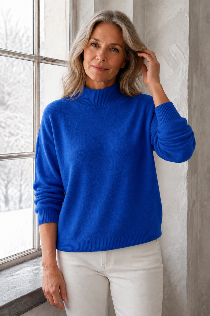 Piper | Drop Shoulder Mock Neck Sweater - Blue