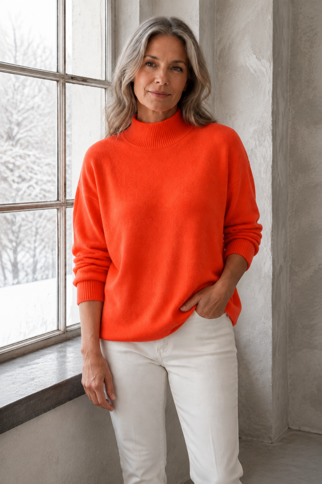 Piper | Drop Shoulder Mock Neck Sweater - Orange