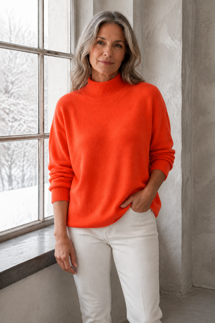 Piper | Drop Shoulder Mock Neck Sweater - Orange