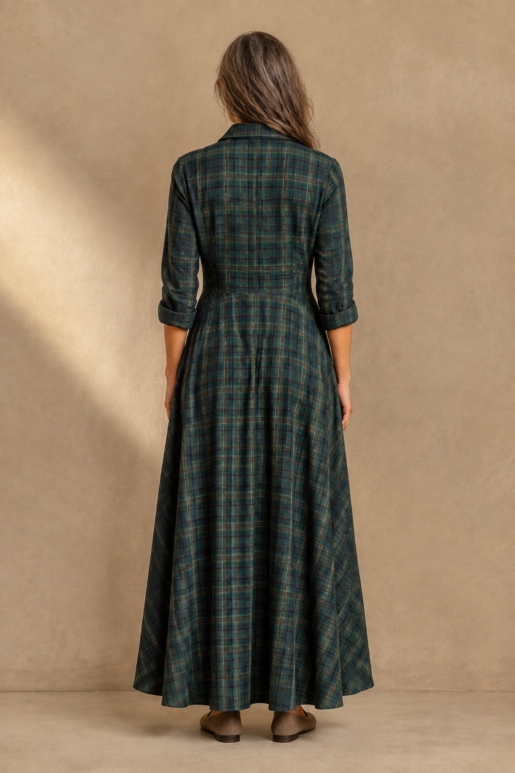 Plaid Cotton Blend Shirt Dress – back view