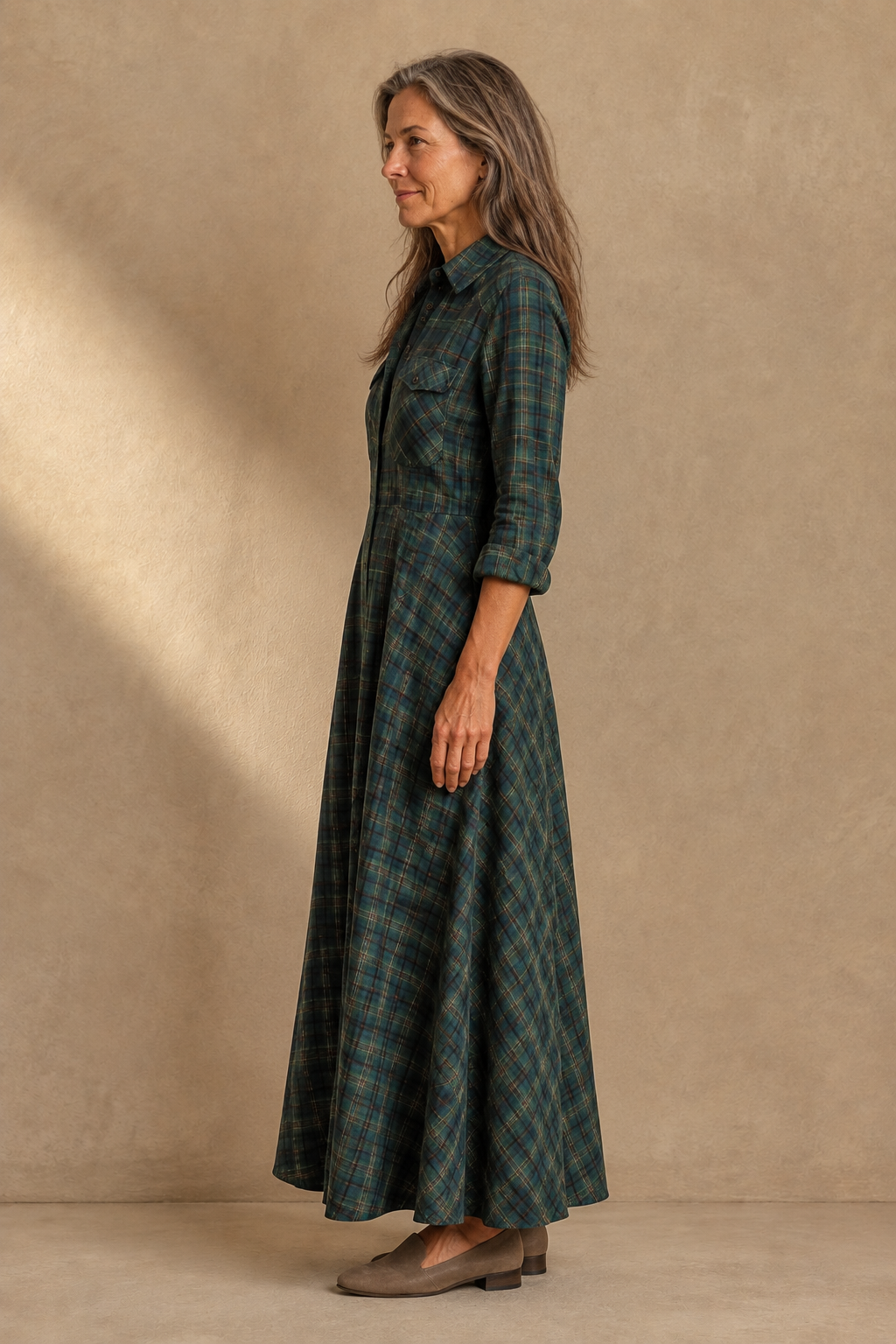 Plaid Cotton Blend Shirt Dress – left side view