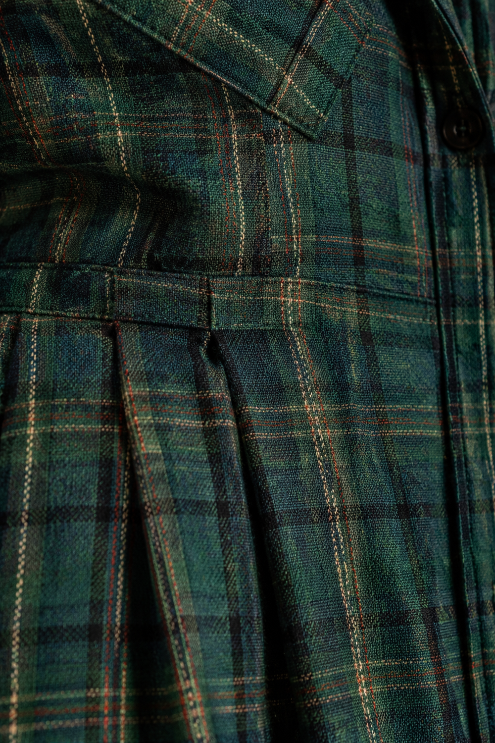 Plaid Cotton Blend Shirt Dress – macro close-up of woven plaid fabric