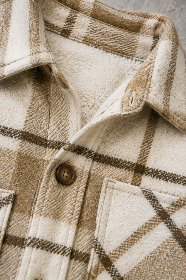 Plaid Sherpa Fleece Shirt Jacket - material close-up
