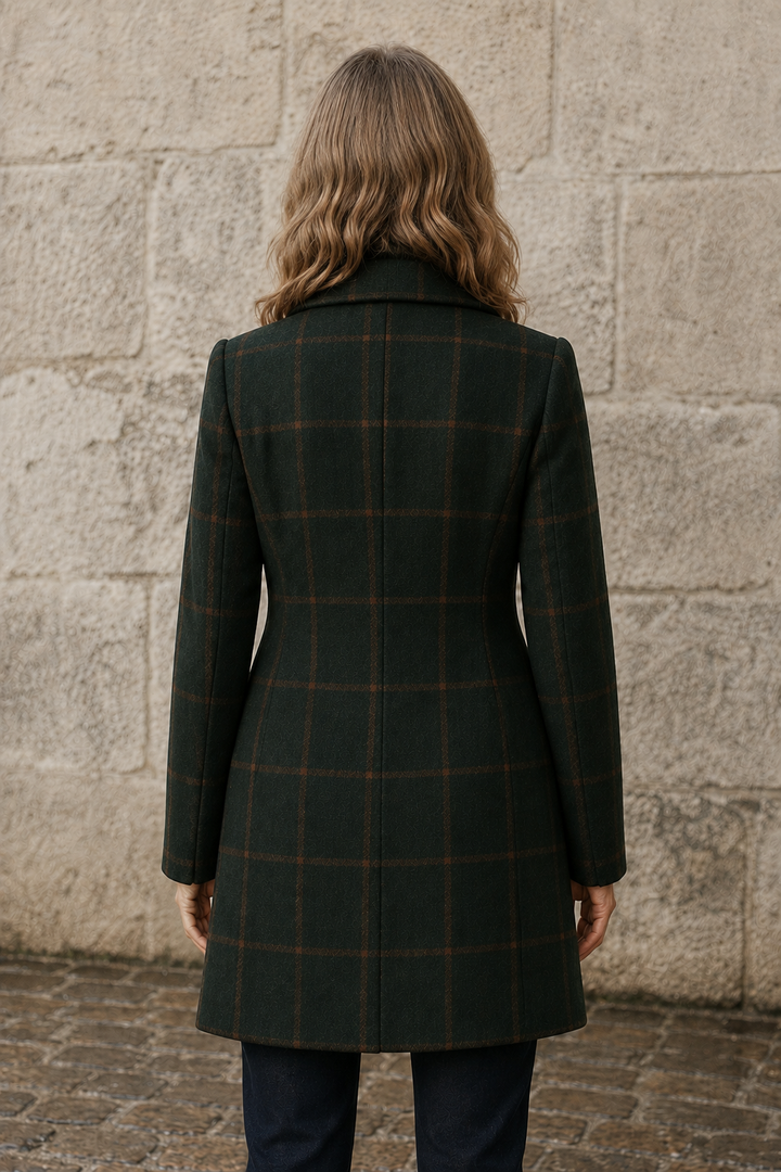 Plaid Winter Trench Coat - Green Plaid