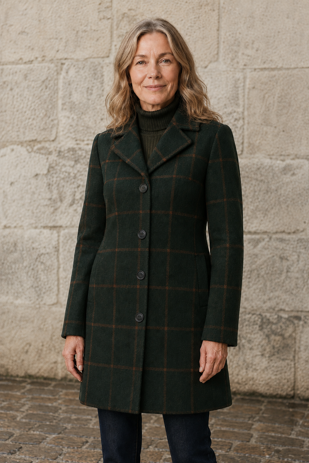 Plaid Winter Trench Coat - Green Plaid