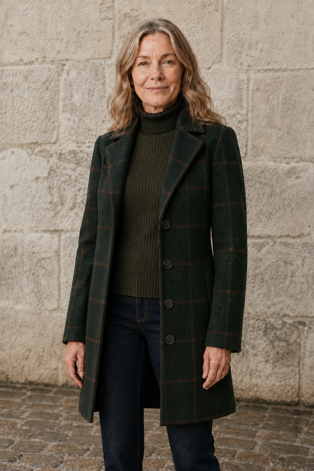 Plaid Winter Trench Coat - Green Plaid