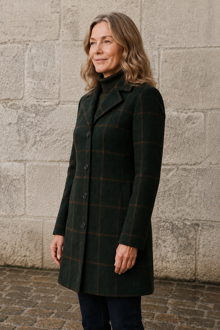 Plaid Winter Trench Coat - Green Plaid