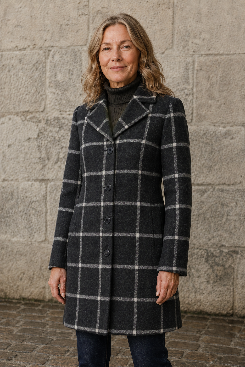 Plaid Winter Trench Coat - Grey Plaid