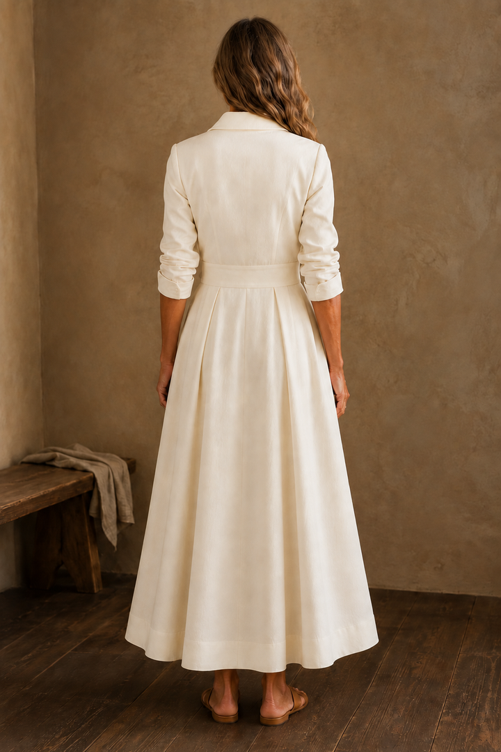 Pleated Button Front Maxi Dress – back view