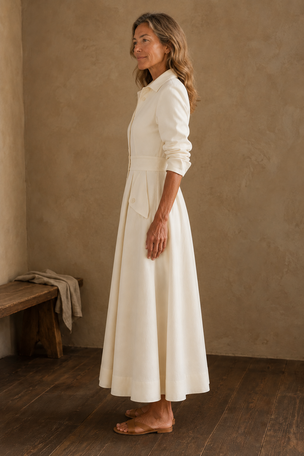 Pleated Button Front Maxi Dress – left side view