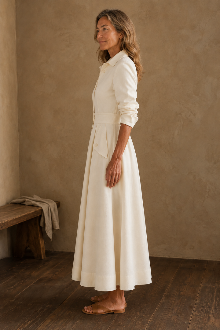 Pleated Button Front Maxi Dress – left side view