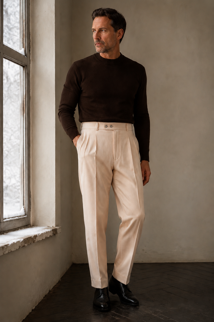 Pleated High Waist Dress Trousers - apricot front hero