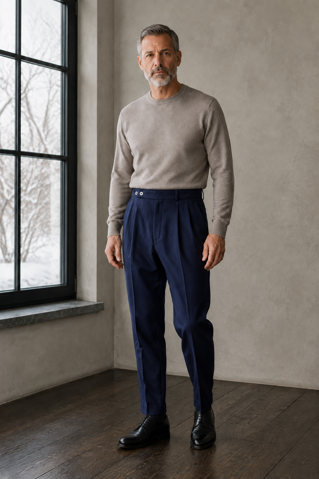 Pleated High Waist Dress Trousers - navy front hero