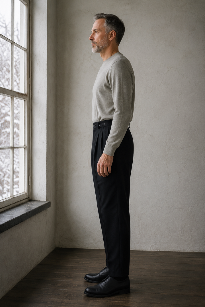 Pleated High Waist Dress Trousers - black side view