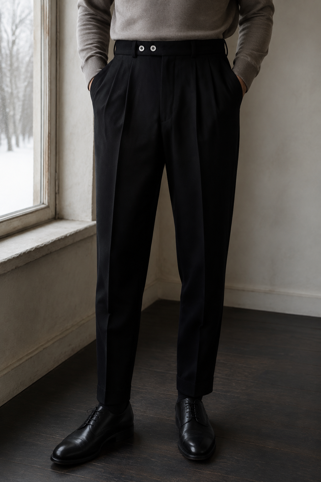 Pleated High Waist Dress Trousers - black waist to hem