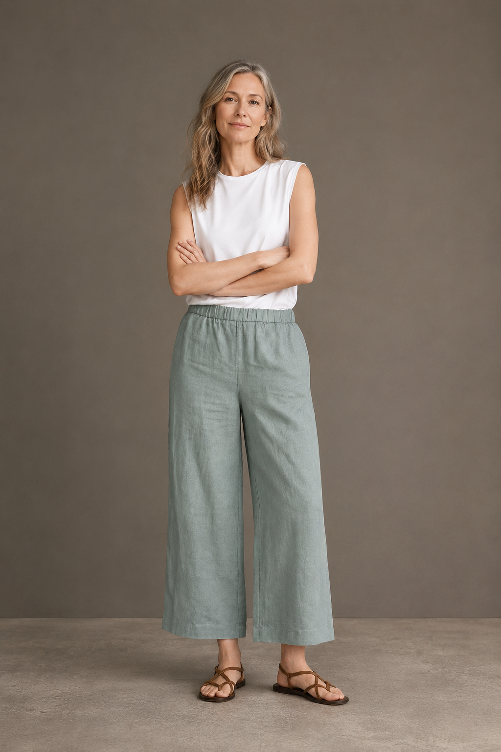 Pleated Linen Blend Wide Leg Pants