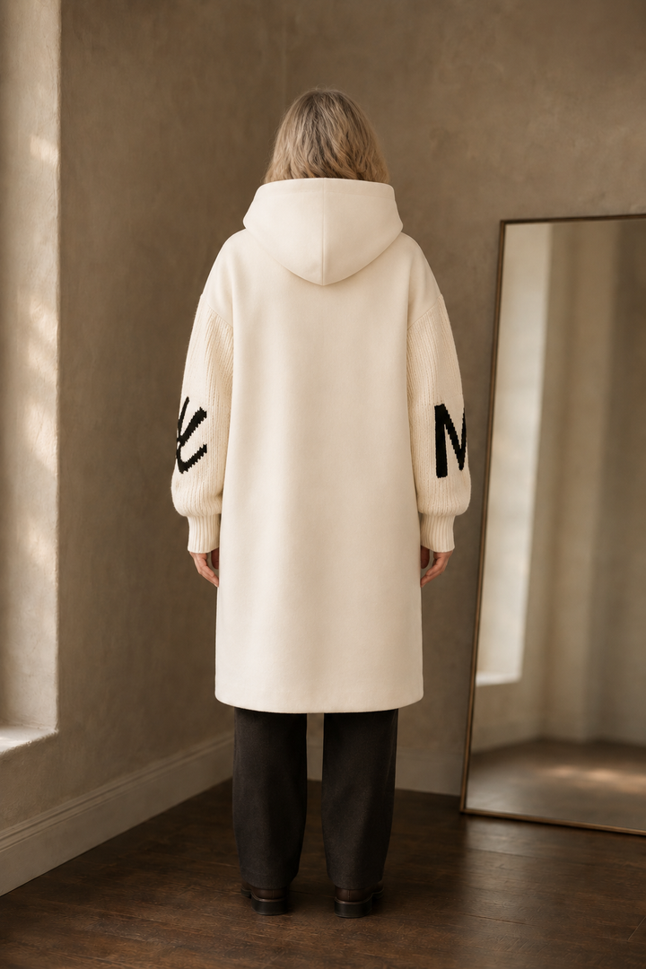Prudence | Dense Knit Hooded Long Coat - Off White