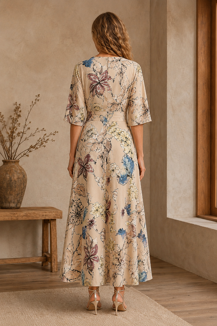 Puff Sleeve Floral Wrap Maxi Dress - back view