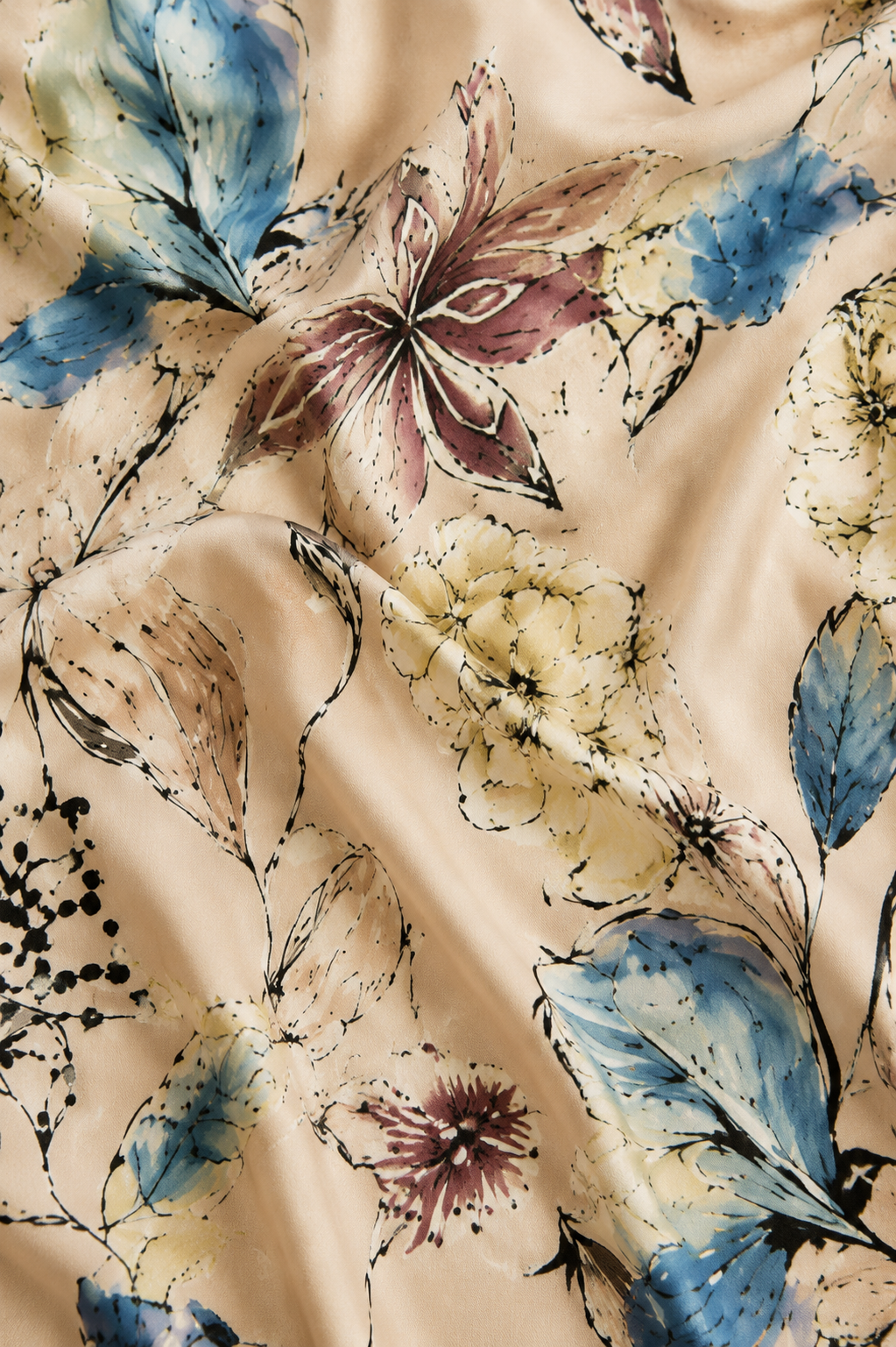 Puff Sleeve Floral Wrap Maxi Dress - fabric close-up