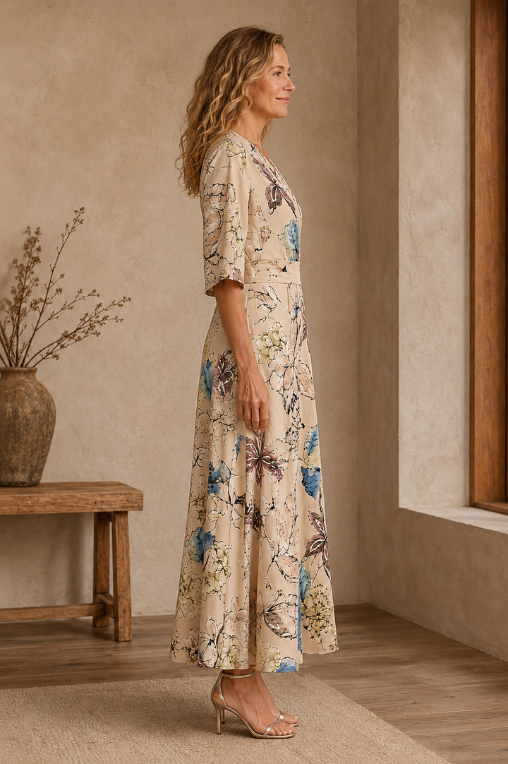 Puff Sleeve Floral Wrap Maxi Dress - left side view