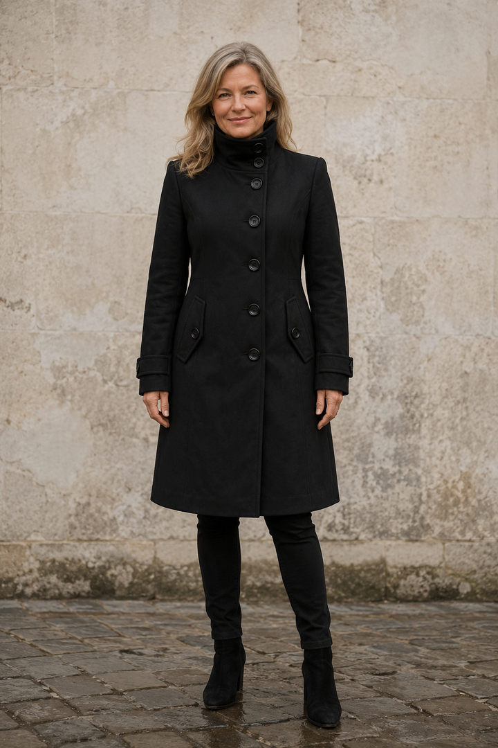Quilted Double-Breasted Funnel Neck Coat closed