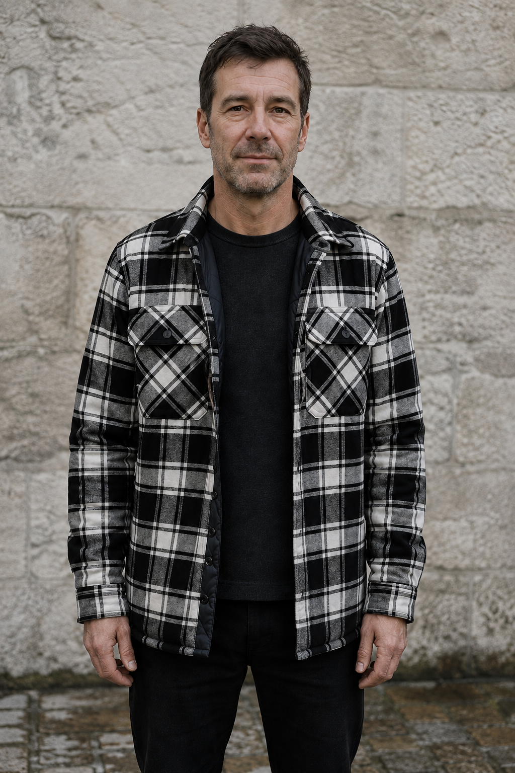 Quilted Lined Flannel Check Jacket front