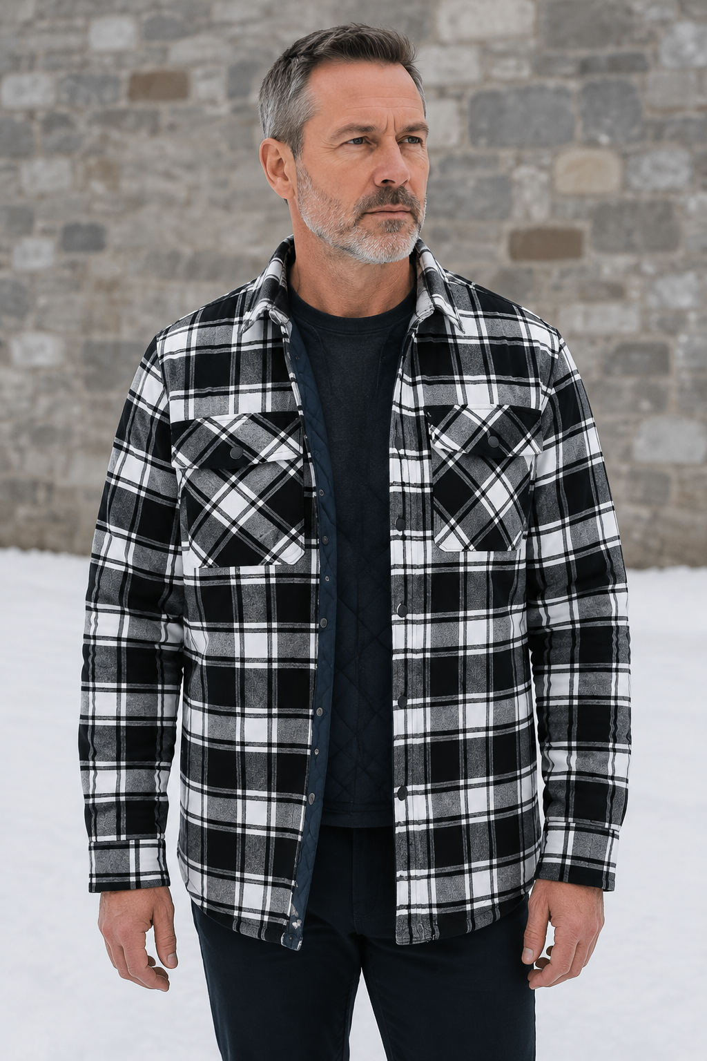 Quilted Lined Flannel Check Jacket upper body view