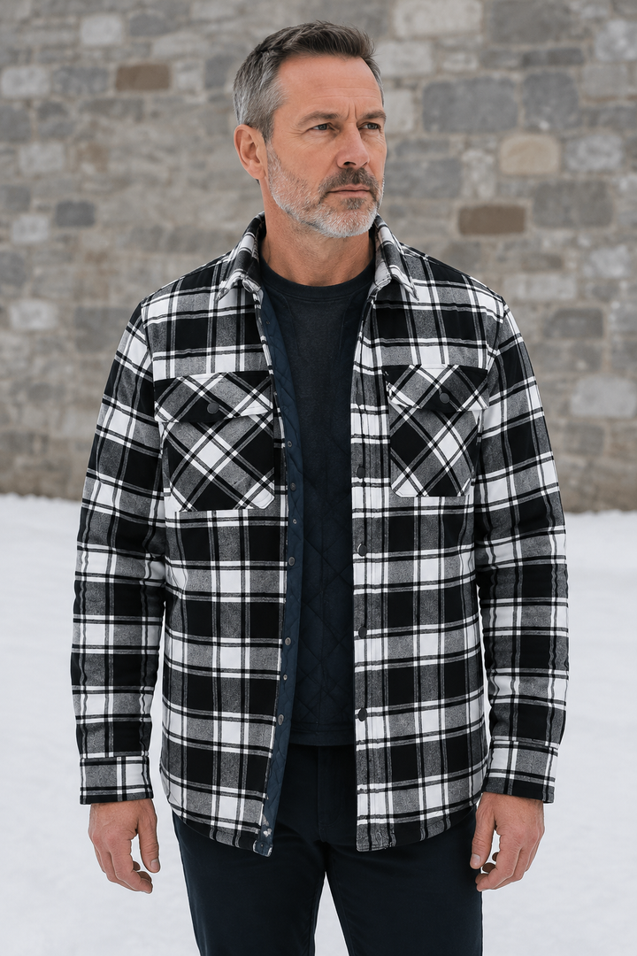 Quilted Lined Flannel Check Jacket upper body view