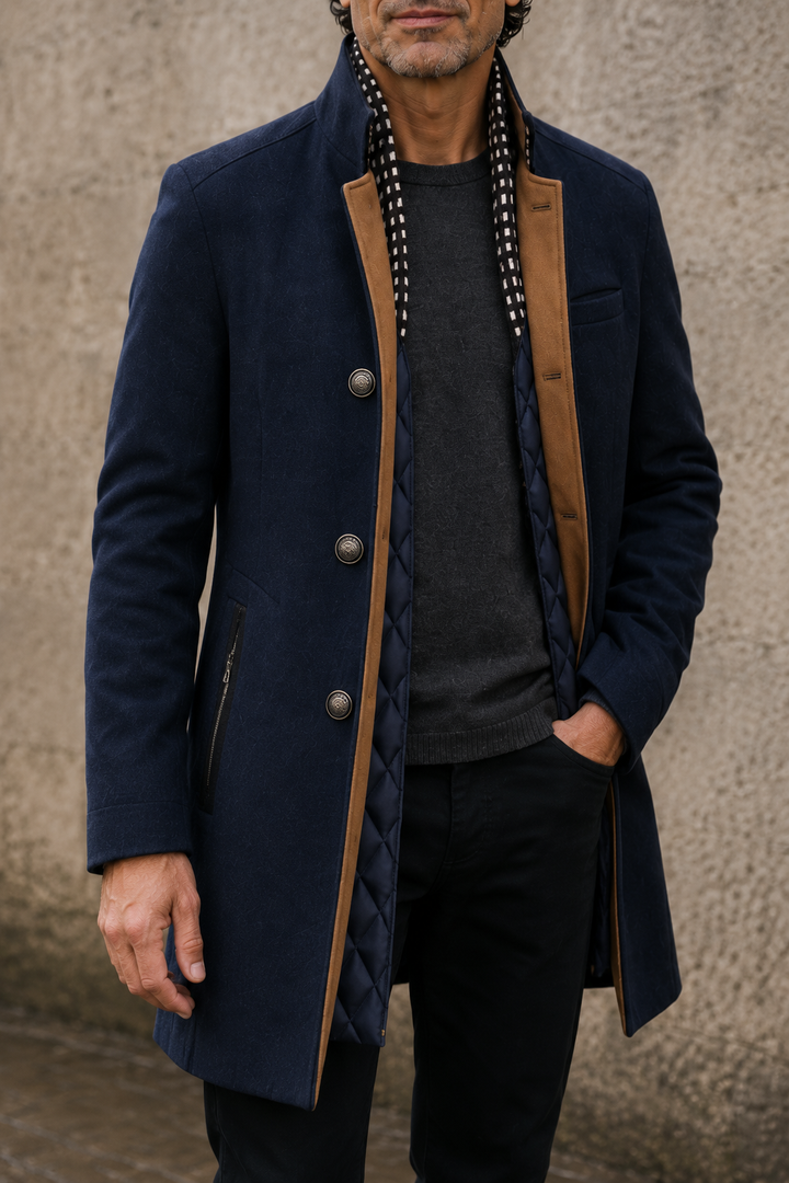 Quilted Lined Wool Blend Coat - detail