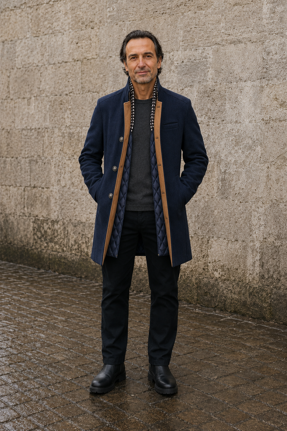 Quilted Lined Wool Blend Coat - voorkant open