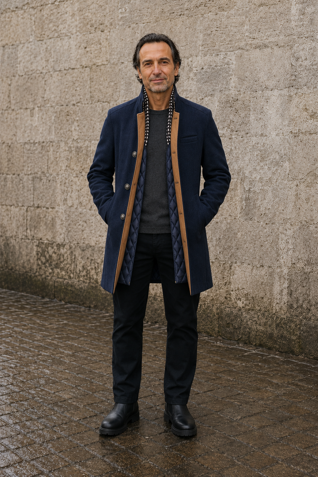 Quilted Lined Wool Blend Coat - voorkant open