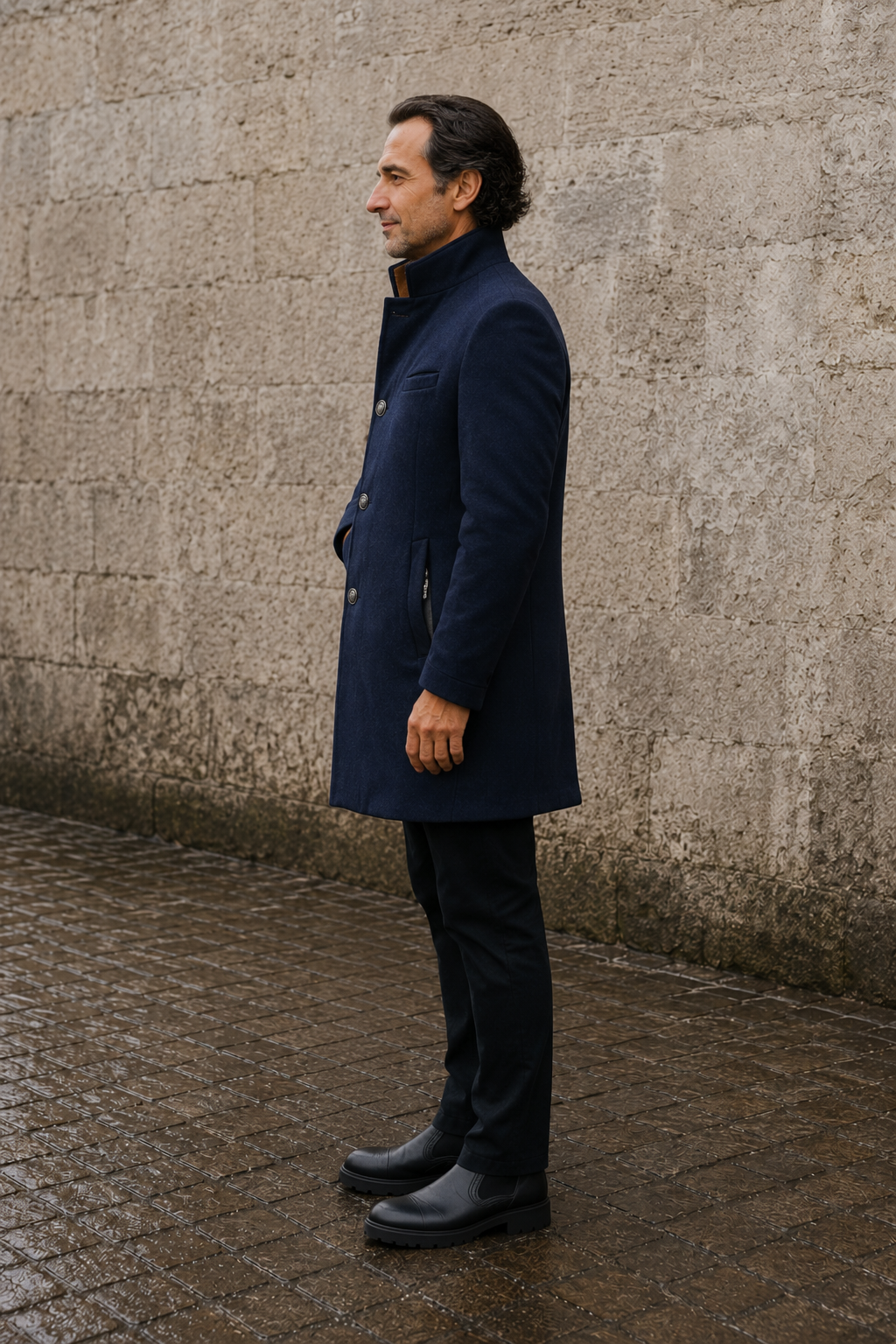Quilted Lined Wool Blend Coat - zijkant