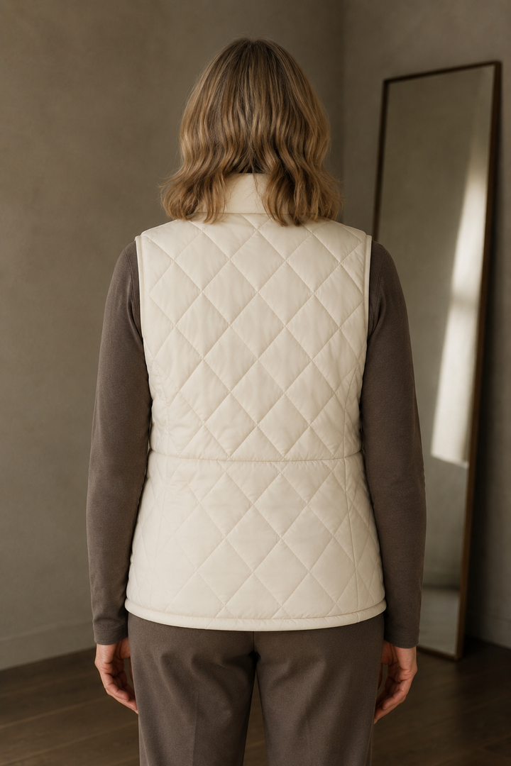 Quilted Stand Collar Vest - Beige