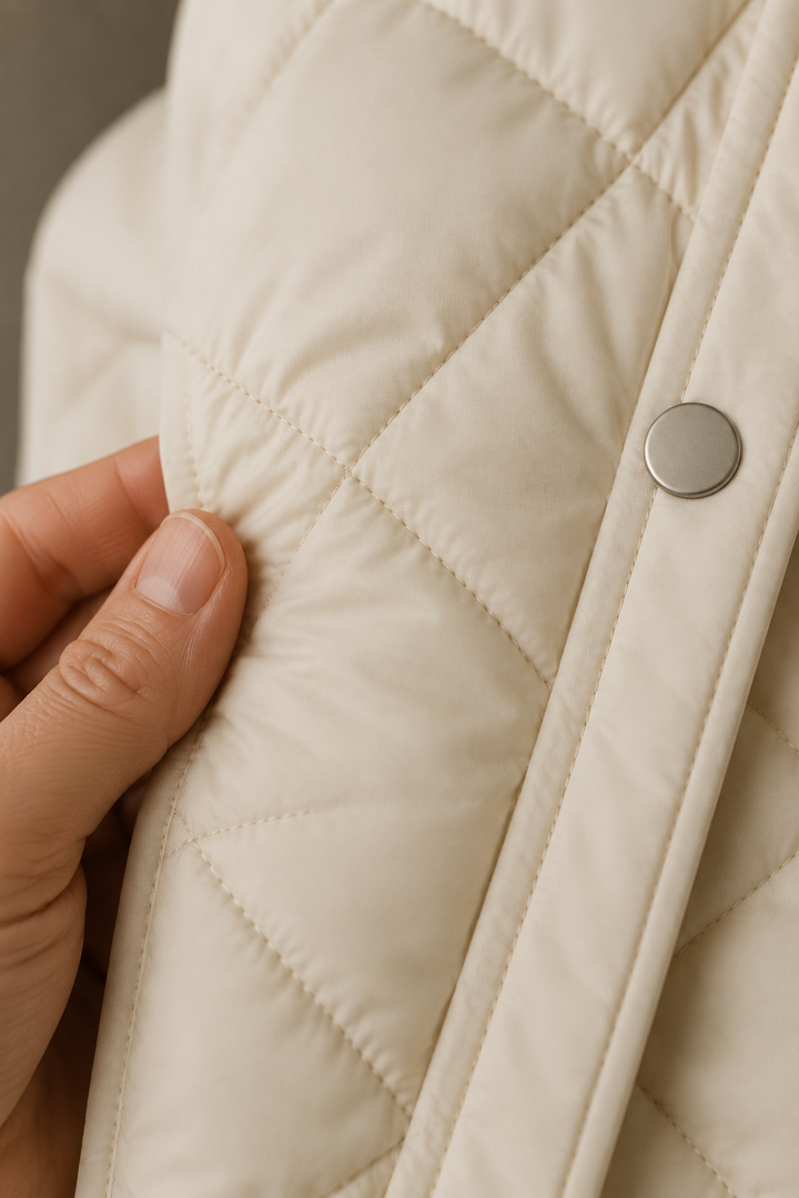 Quilted Stand Collar Vest - fabric close-up