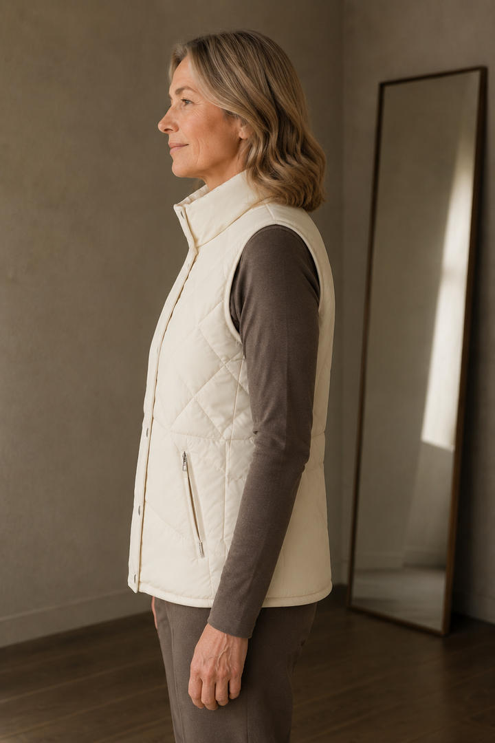 Quilted Stand Collar Vest - Beige