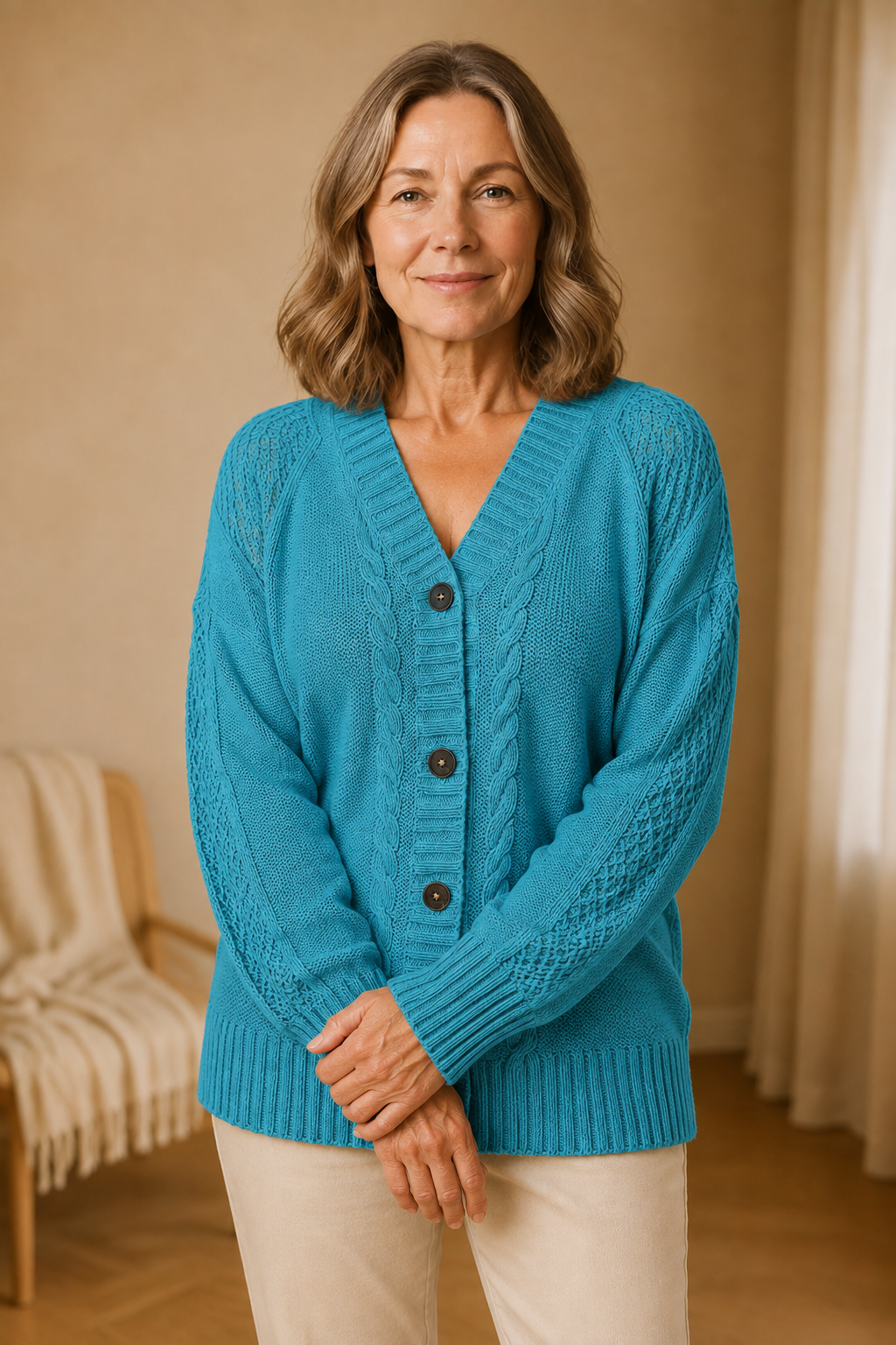 Raven | Cable Knit Button Cardigan - Blue