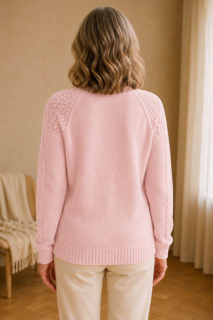 Raven | Cable Knit Button Cardigan - Light Pink