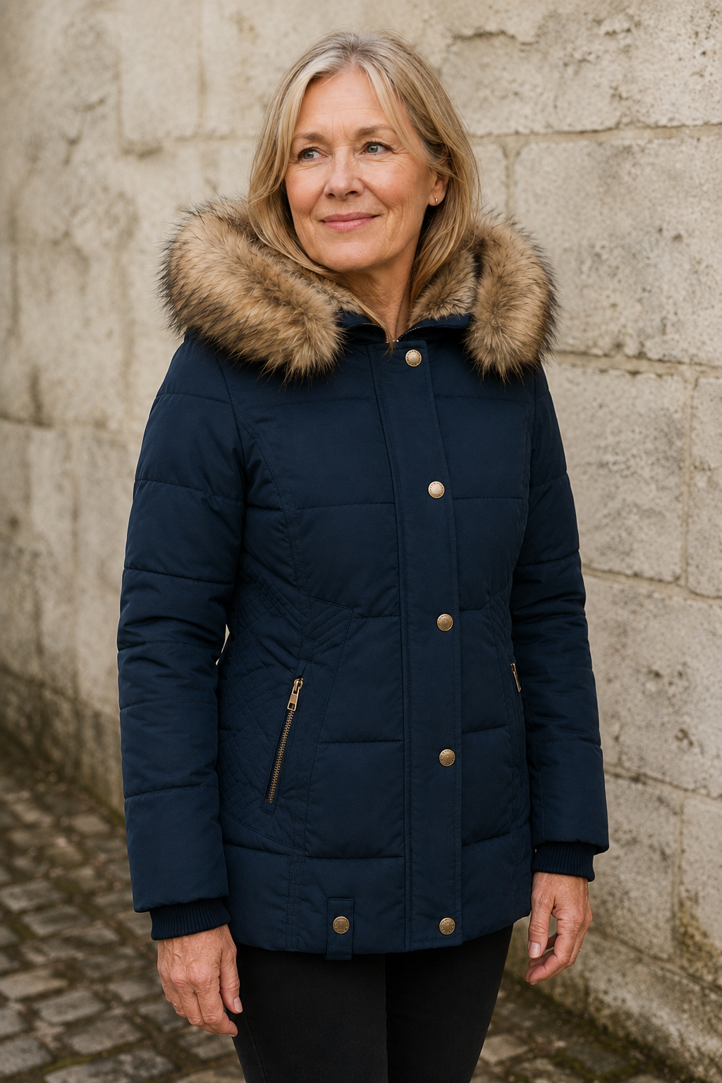 Raymonde | Faux Fur Lined Hooded Jacket - Blue